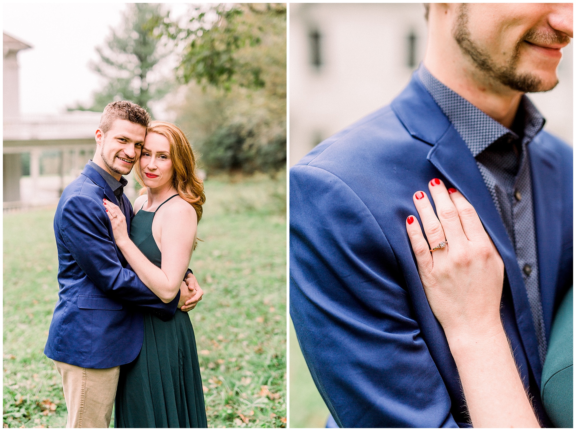 bride places hand on groom's chest showing off engagement ring in Boone NC