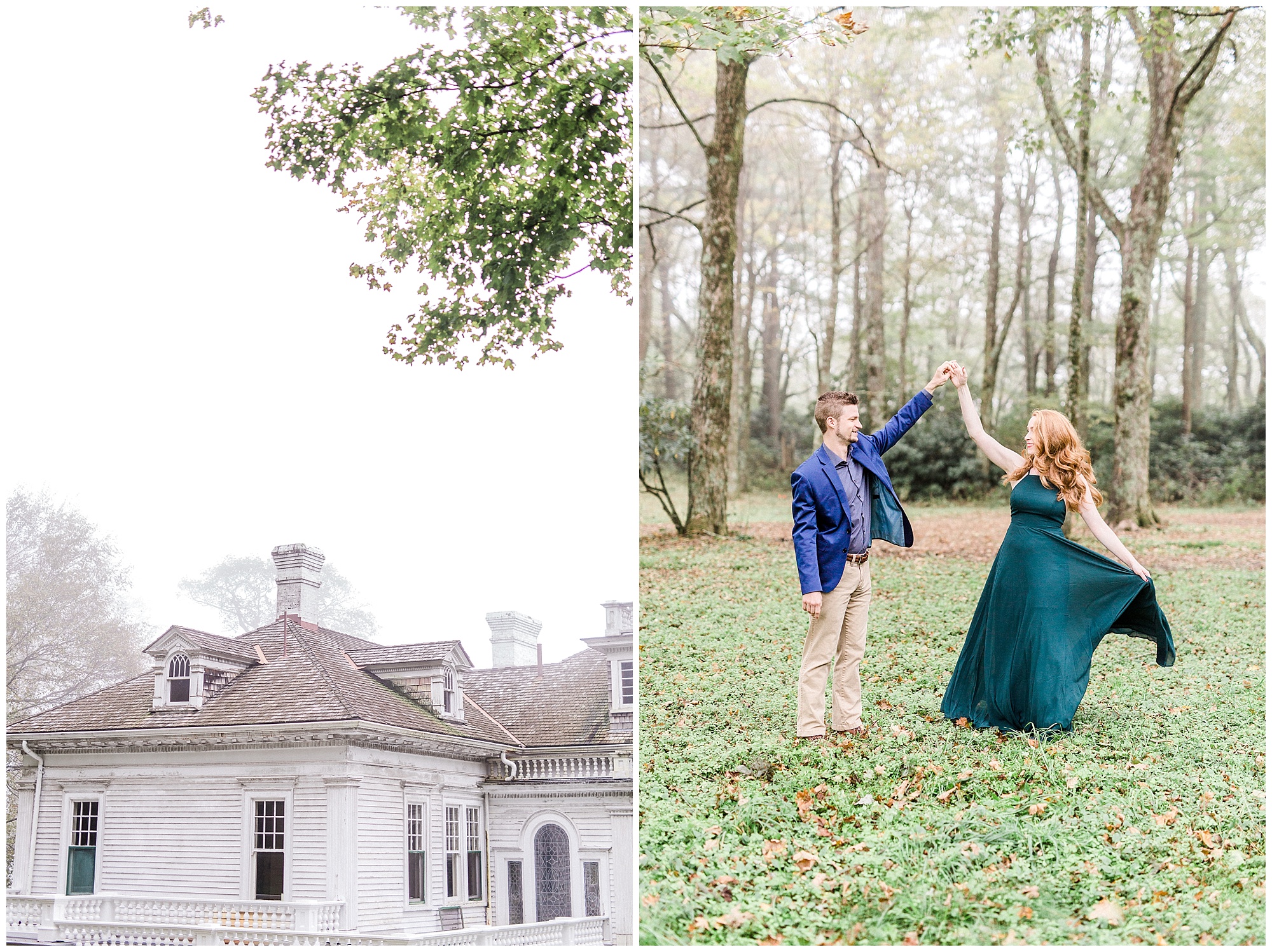 dramatic and eerie foggy mountain engagement session at Moses Cone Manor