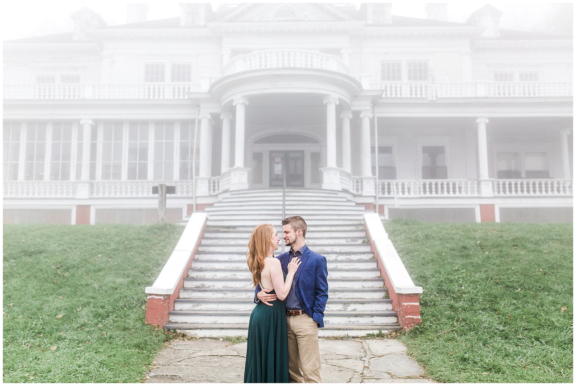 foggy mountain engagement session at Moses Cone Manor