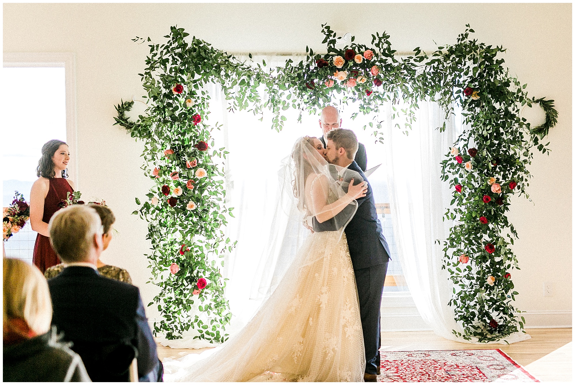 newlyweds kiss during Sky Retreat wedding ceremony 