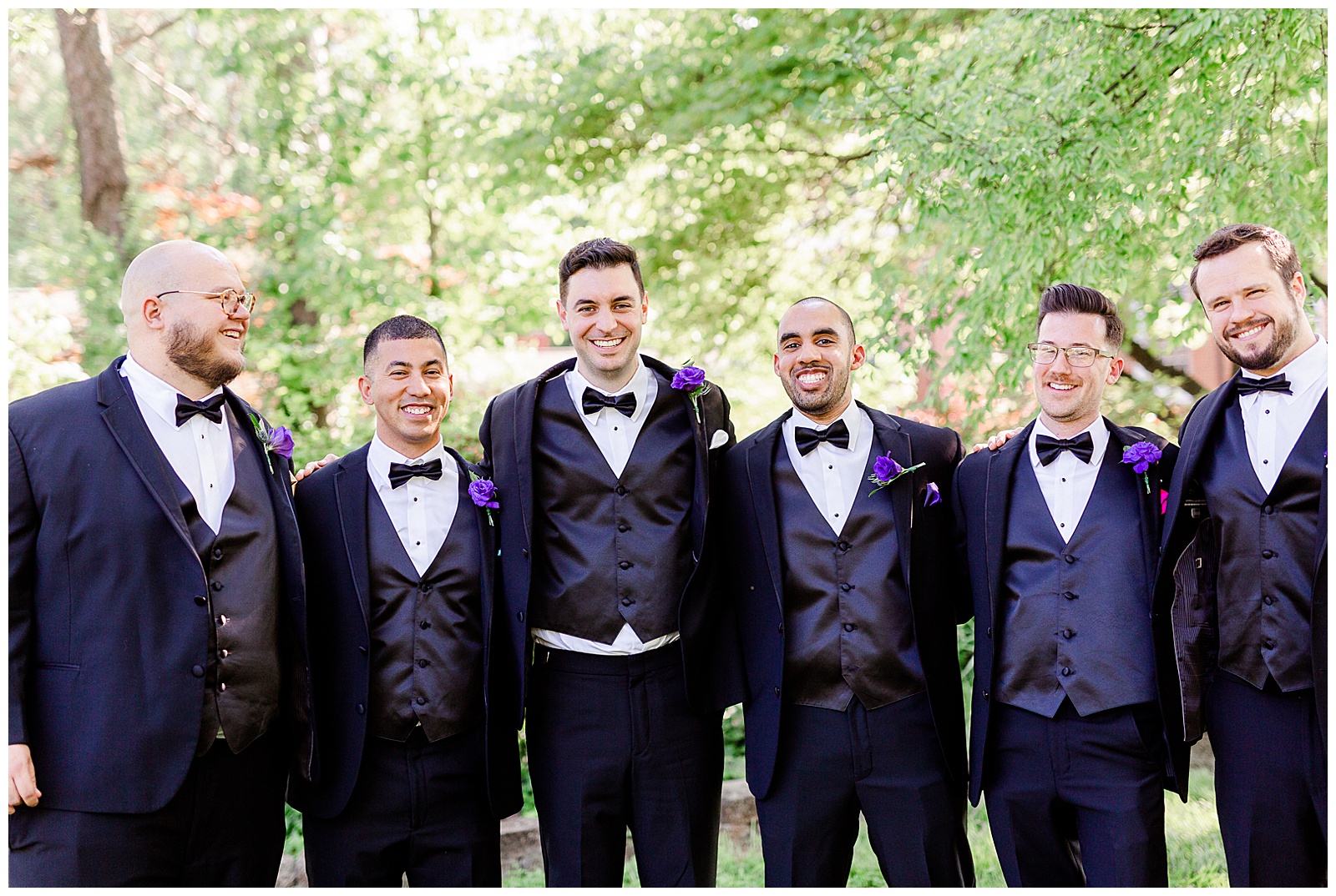 💍 groomsmen and groom group photo matching black tux tuxedos 💍 Bright Colorful Summer City Wedding in Charlotte, NC with Taryn and Ryan | Kevyn Dixon Photography