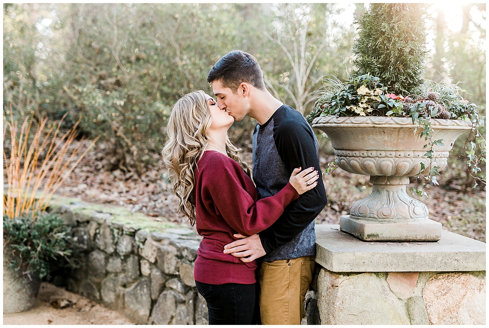 Cozy Red Sweater Casual Outfit Outdoor Fall Engagement Session with Whitney and Logan by Kevyn Dixon Photography