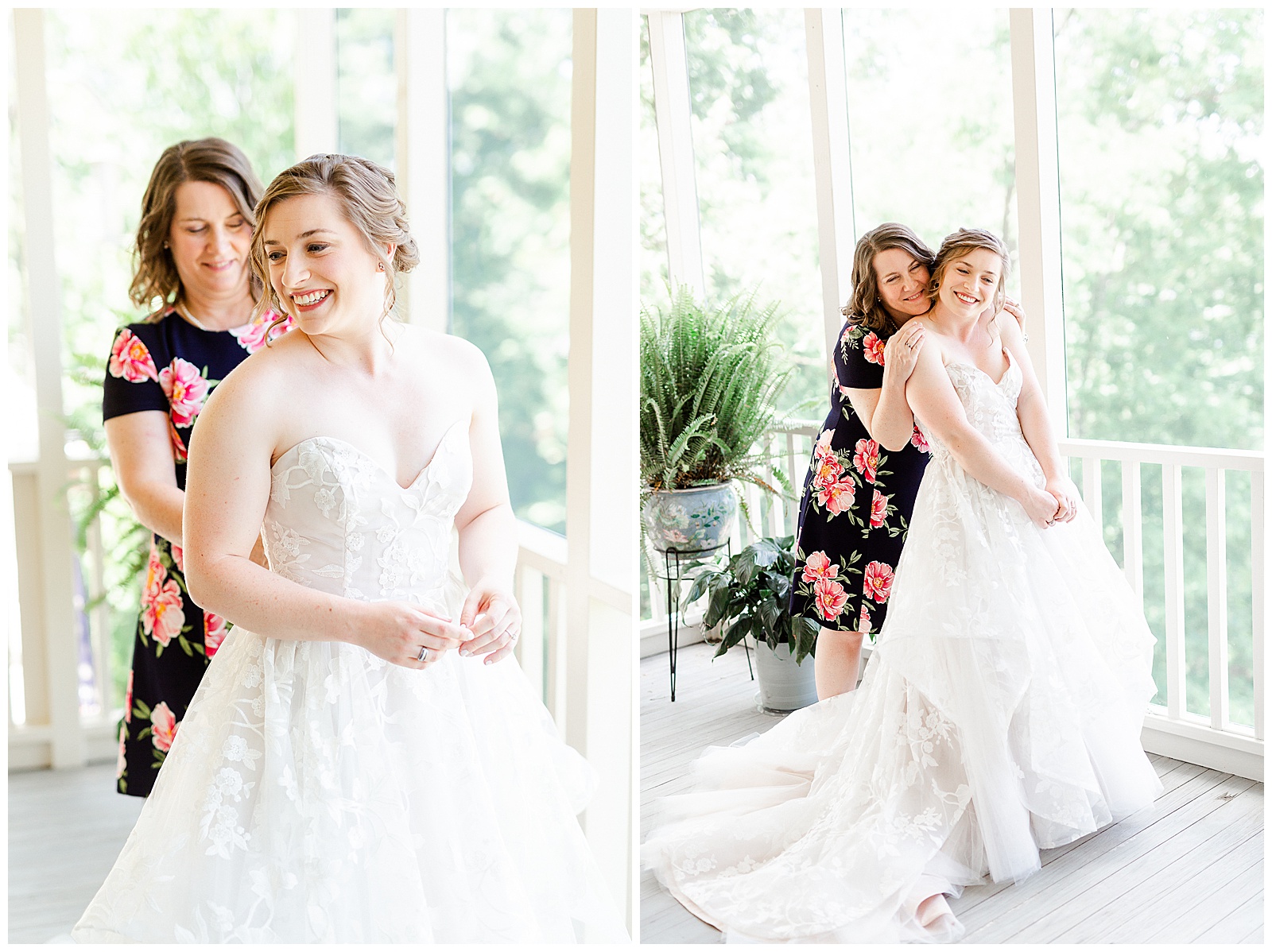 Beautiful Strapless Lace Wedding Dress from Outdoorsy Summer Wedding at North Carolina Lakehouse in the Mountains | check out the full wedding at KevynDixonPhoto.com