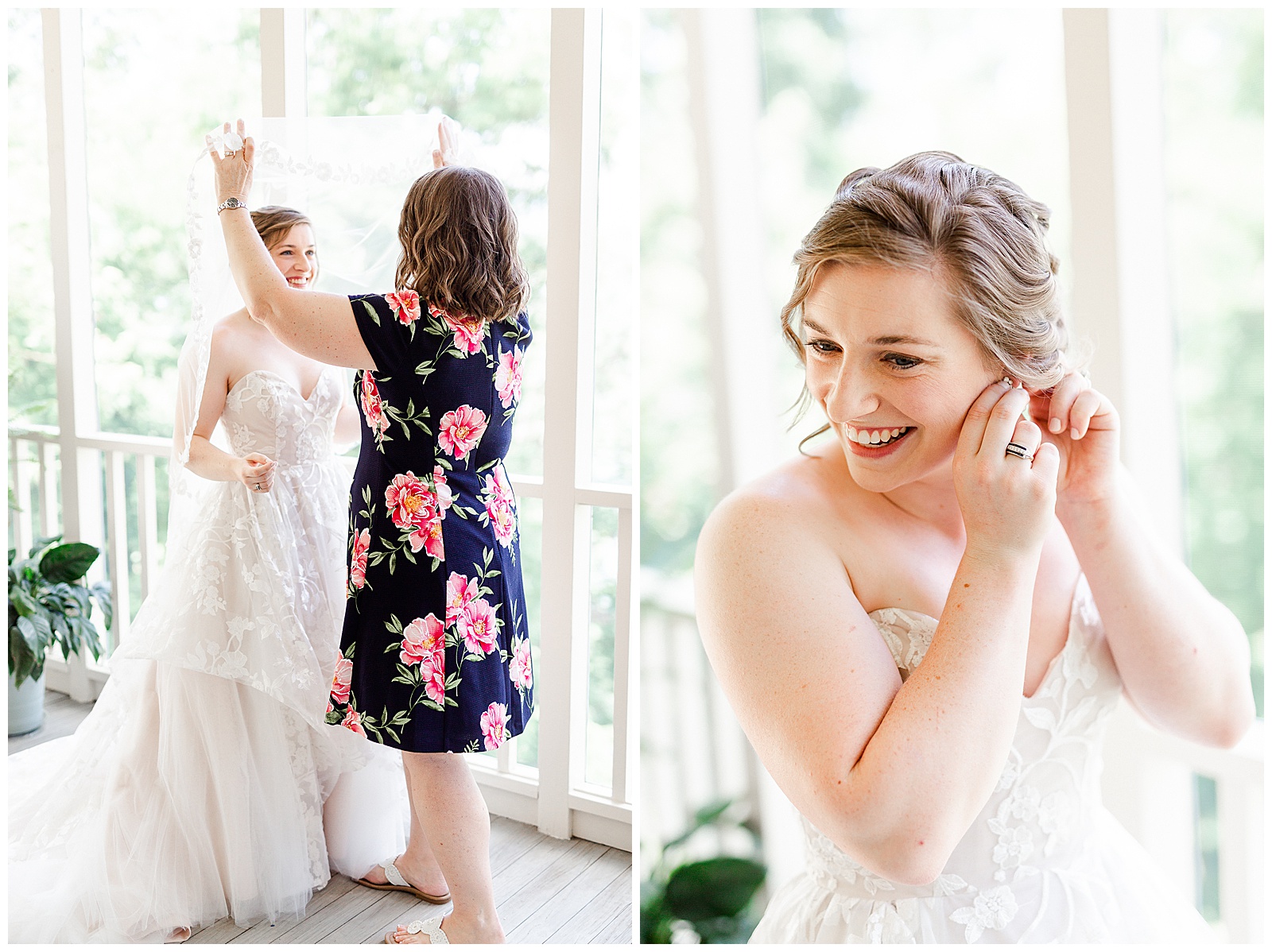 Beautiful Strapless Lace Wedding Dress from Outdoorsy Summer Wedding at North Carolina Lakehouse in the Mountains | check out the full wedding at KevynDixonPhoto.com