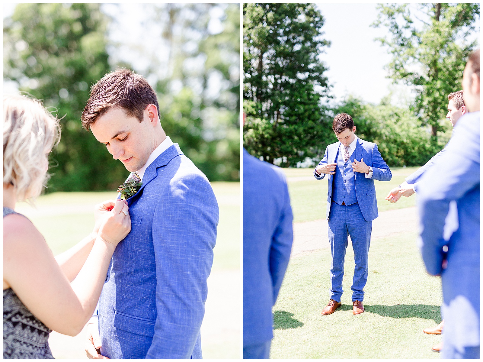 Blue Themed Suit Groomsmen getting ready at Outdoorsy Summer Wedding at North Carolina Lakehouse in the Mountains | check out the full wedding at KevynDixonPhoto.com