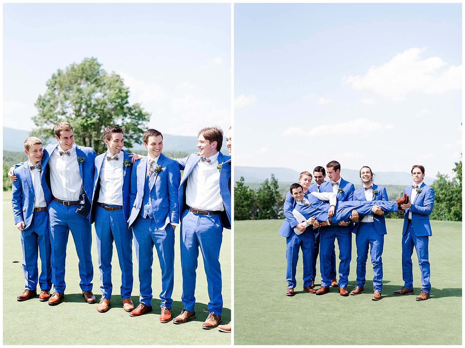 Blue Themed Suit Groomsmen Group Photos at Outdoorsy Summer Wedding at North Carolina Lakehouse in the Mountains | check out the full wedding at KevynDixonPhoto.com