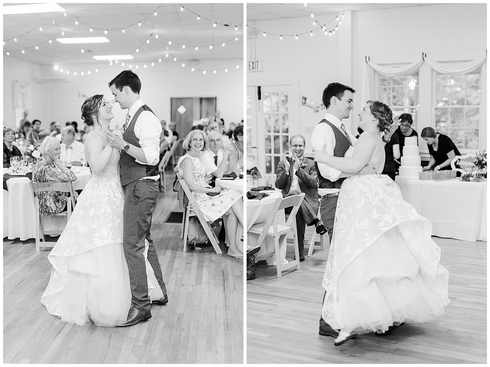 Adorable bride and groom first dance at Outdoorsy Summer Wedding at North Carolina Lakehouse in the Mountains | check out the full wedding at KevynDixonPhoto.com