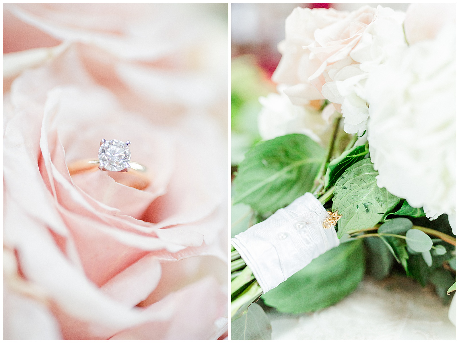 Pink Roses with Gold Diamond Ring from Summer Wedding in Charlotte, NC | check out the full wedding at KevynDixonPhoto.com