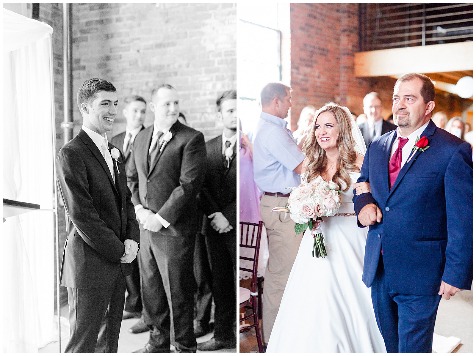 Dad walks bride down the aisle in stunning indoor venue in Charlotte, NC at Summer Wedding | Check out the full wedding at KevynDixonPhoto.com