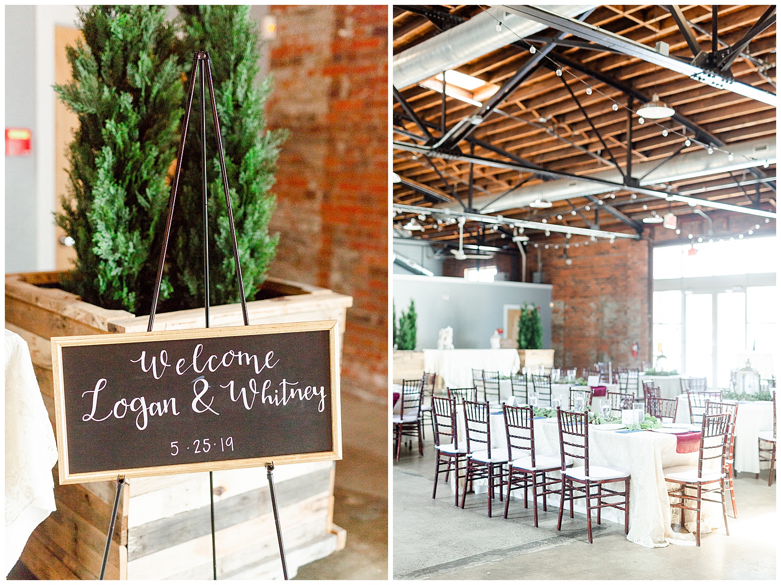 Stunning Indoor Modern Venue with fairy lights and brick building from Summer Wedding in Charlotte, NC | Check out the full wedding at KevynDixonPhoto.com