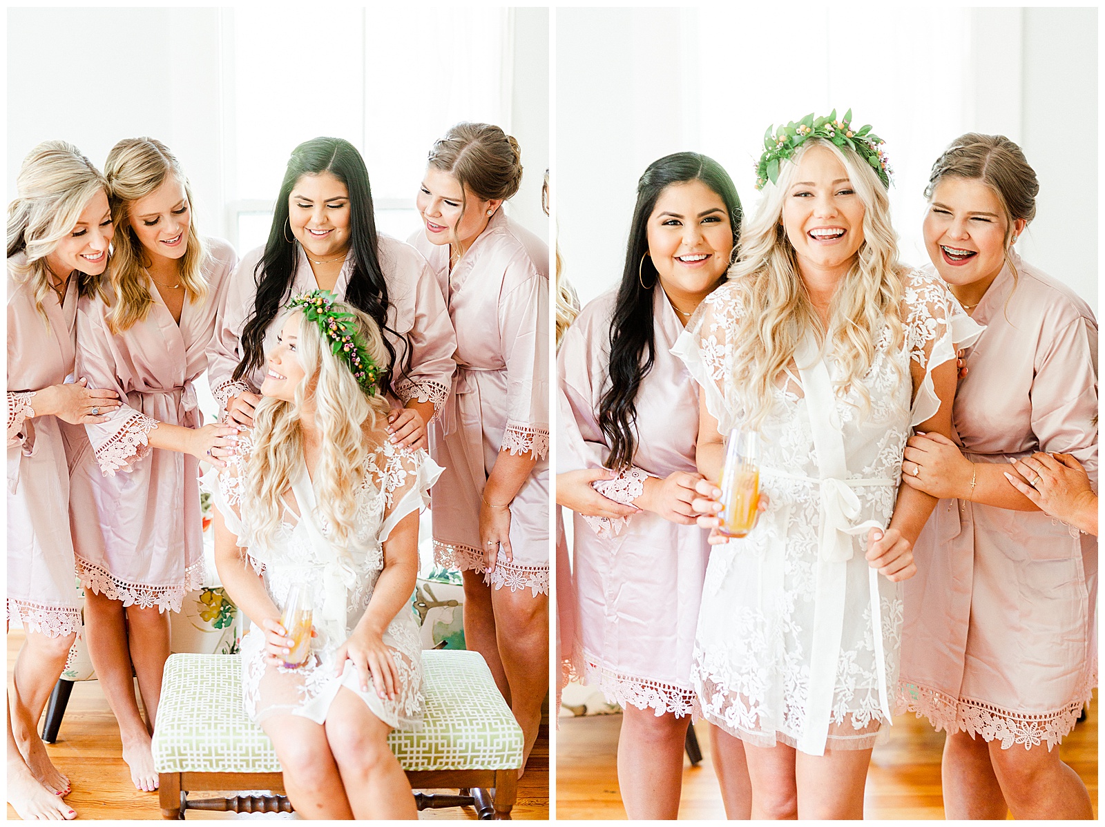 Bride Tribe with Matching Pink Robes - Bright Boho Chic Theme in Charlotte, North Carolina | check out the full wedding at KevynDixonPhoto.com