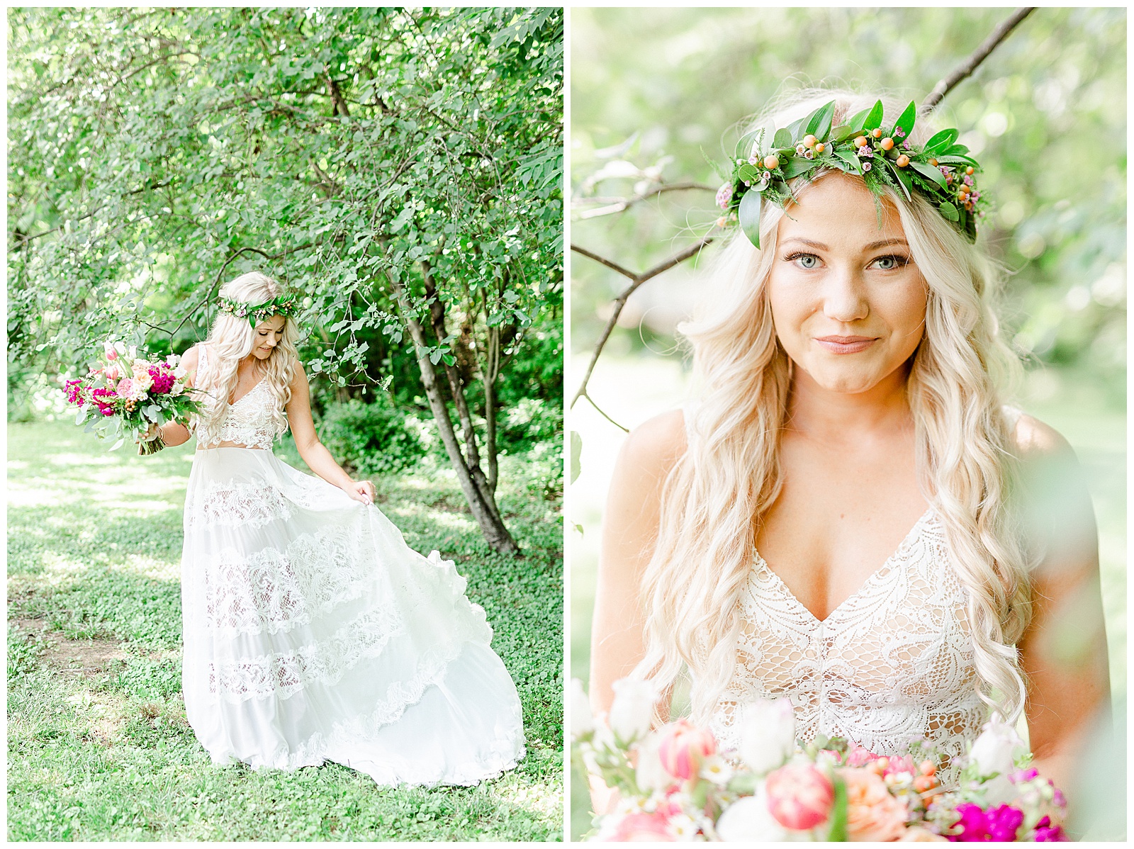 Enchanting Lace Bohemian Wedding Dress and Flower Crown - Bright Boho Chic Theme in Charlotte, North Carolina | check out the full wedding at KevynDixonPhoto.com
