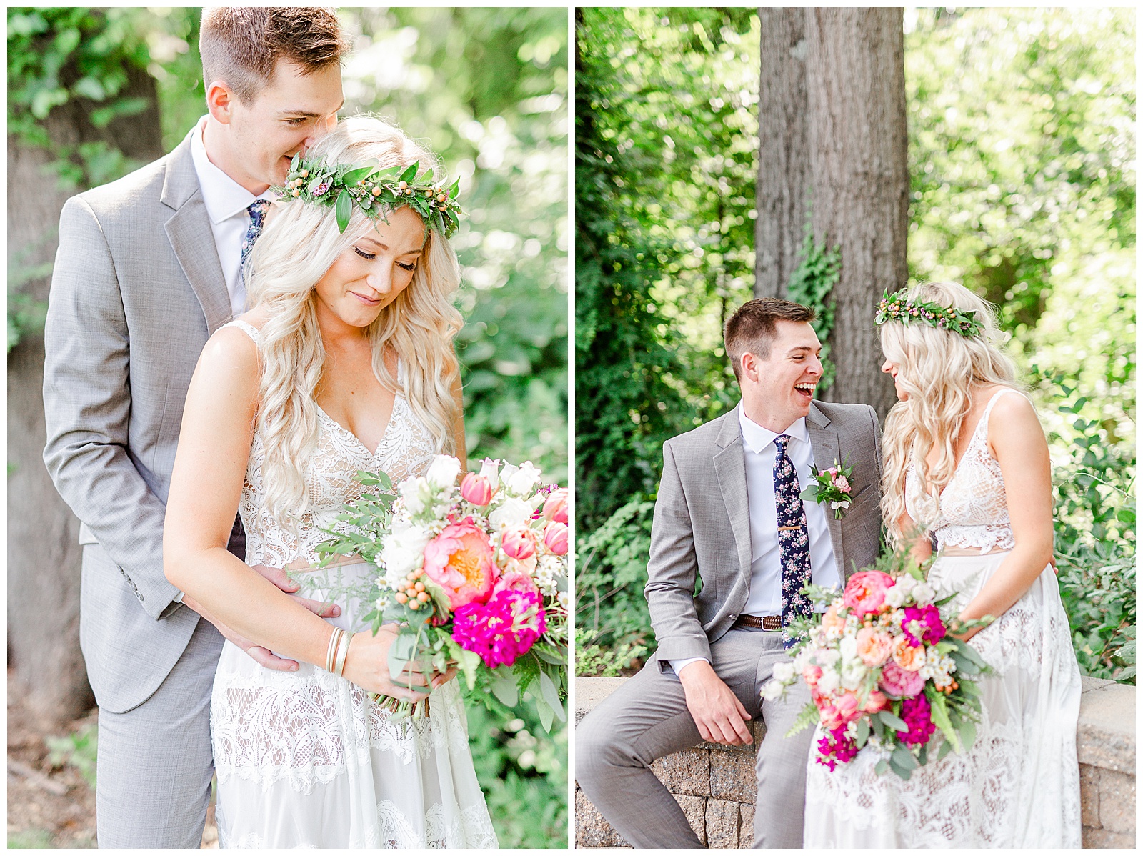 Enchanting Woodland Portraits of Bride and Groom from Boho Chic Summer Wedding in Charlotte, NC | check out the full wedding at KevynDixonPhoto.com