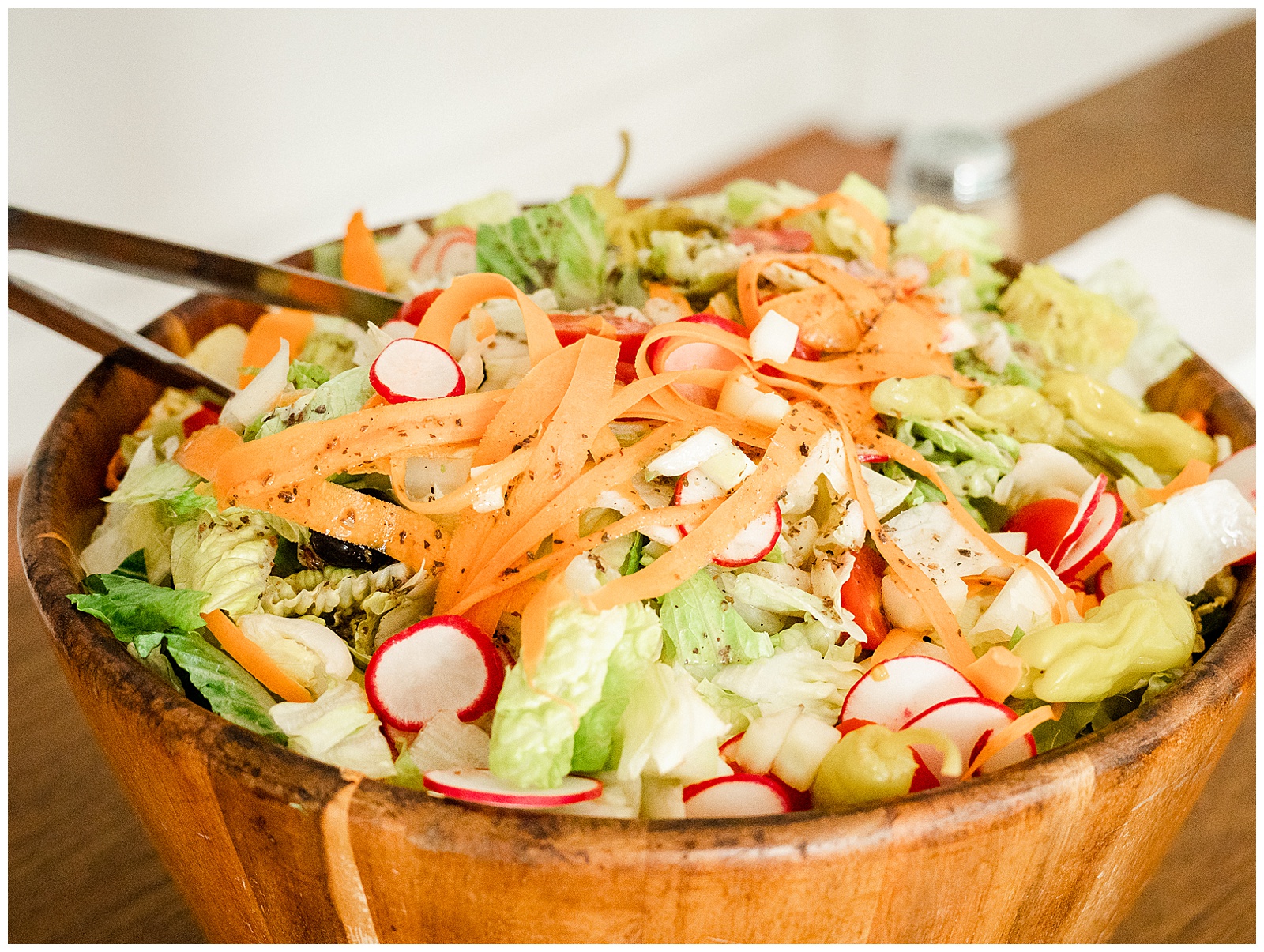 Delicious fresh tossed salad catering from Bright Boho Chic Summer Wedding in Charlotte, NC | check out the full wedding at KevynDixonPhoto.com 