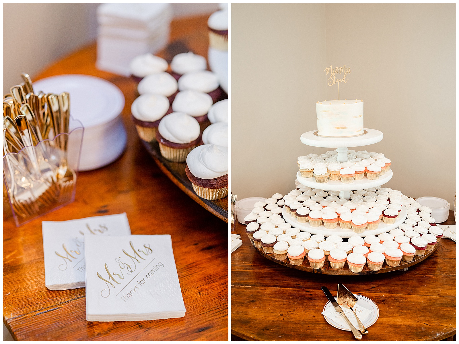 Delicious Cupcake Tier Cake from Bright Boho Chic Summer Wedding in Charlotte, NC | check out the full wedding at KevynDixonPhoto.com