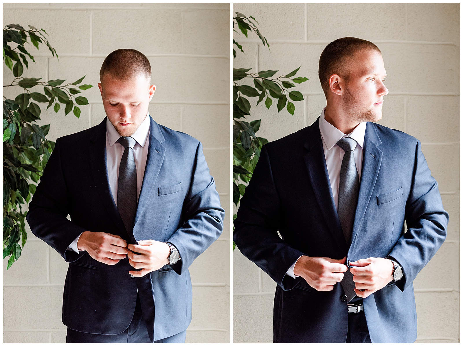 dapper groom getting ready in navy blue suit from Summer Wedding in Charlotte, NC | check out the full wedding at KevynDixonPhoto.com