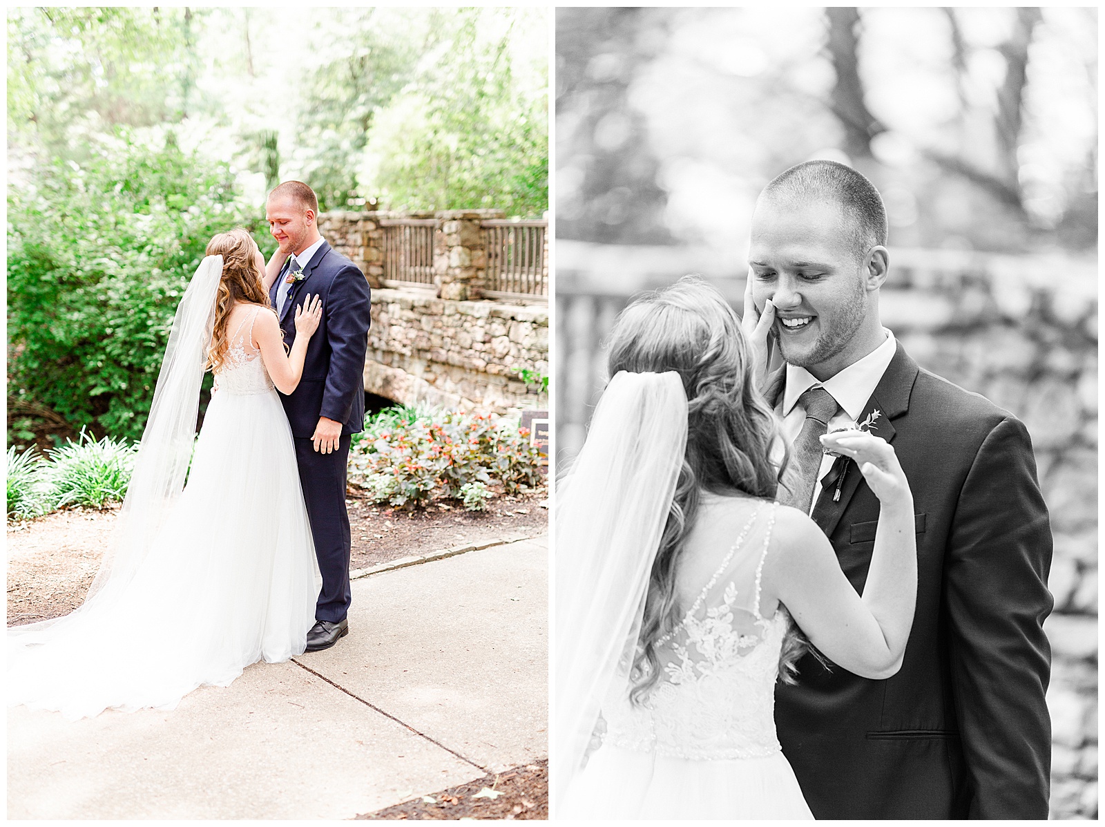 Cute Emotional Bride and Groom First Look from Elegant Modern Red and Navy Blue Themed Wedding in Charlotte, NC | check out the full wedding at KevynDixonPhoto.com