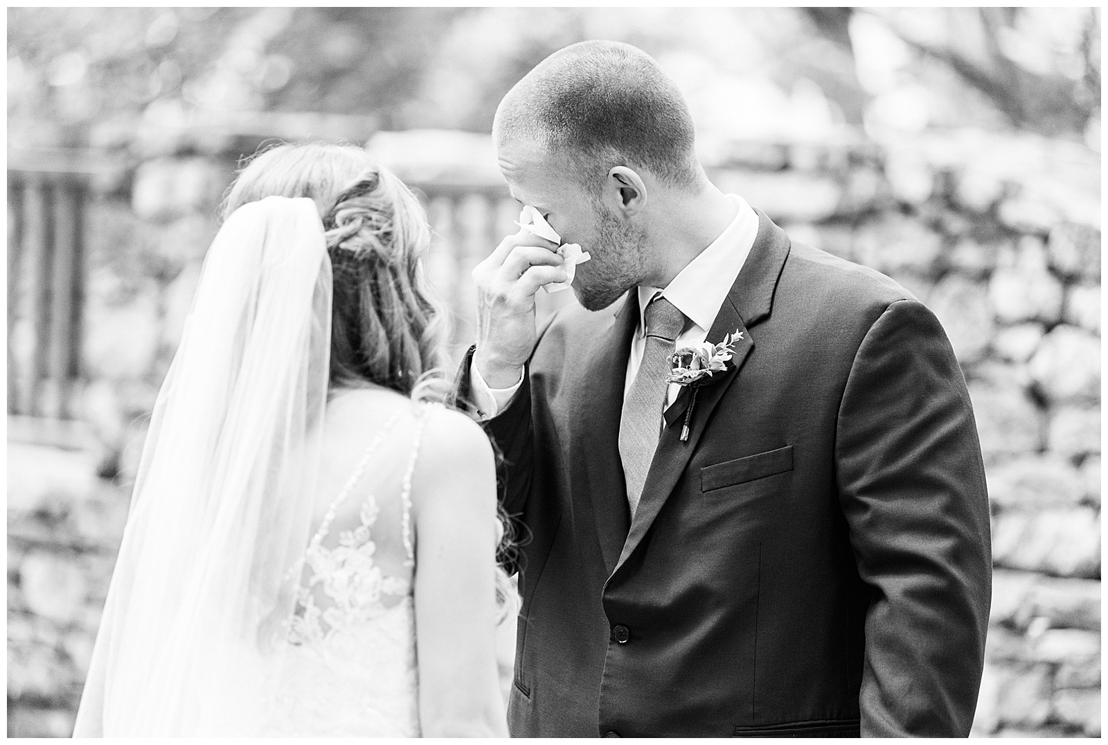 Cute Emotional Bride and Groom First Look from Elegant Modern Red and Navy Blue Themed Wedding in Charlotte, NC | check out the full wedding at KevynDixonPhoto.com