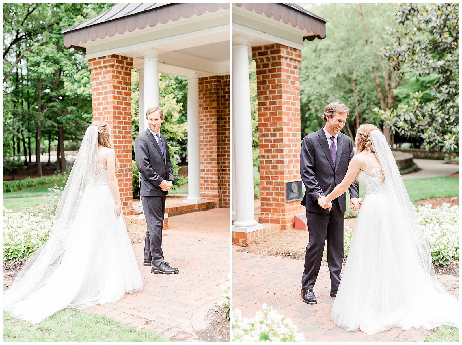 Dad’s first look at lace v-neck wedding dress from Elegant Modern Red and Navy Blue Themed Wedding in Charlotte, NC | check out the full wedding at KevynDixonPhoto.com
