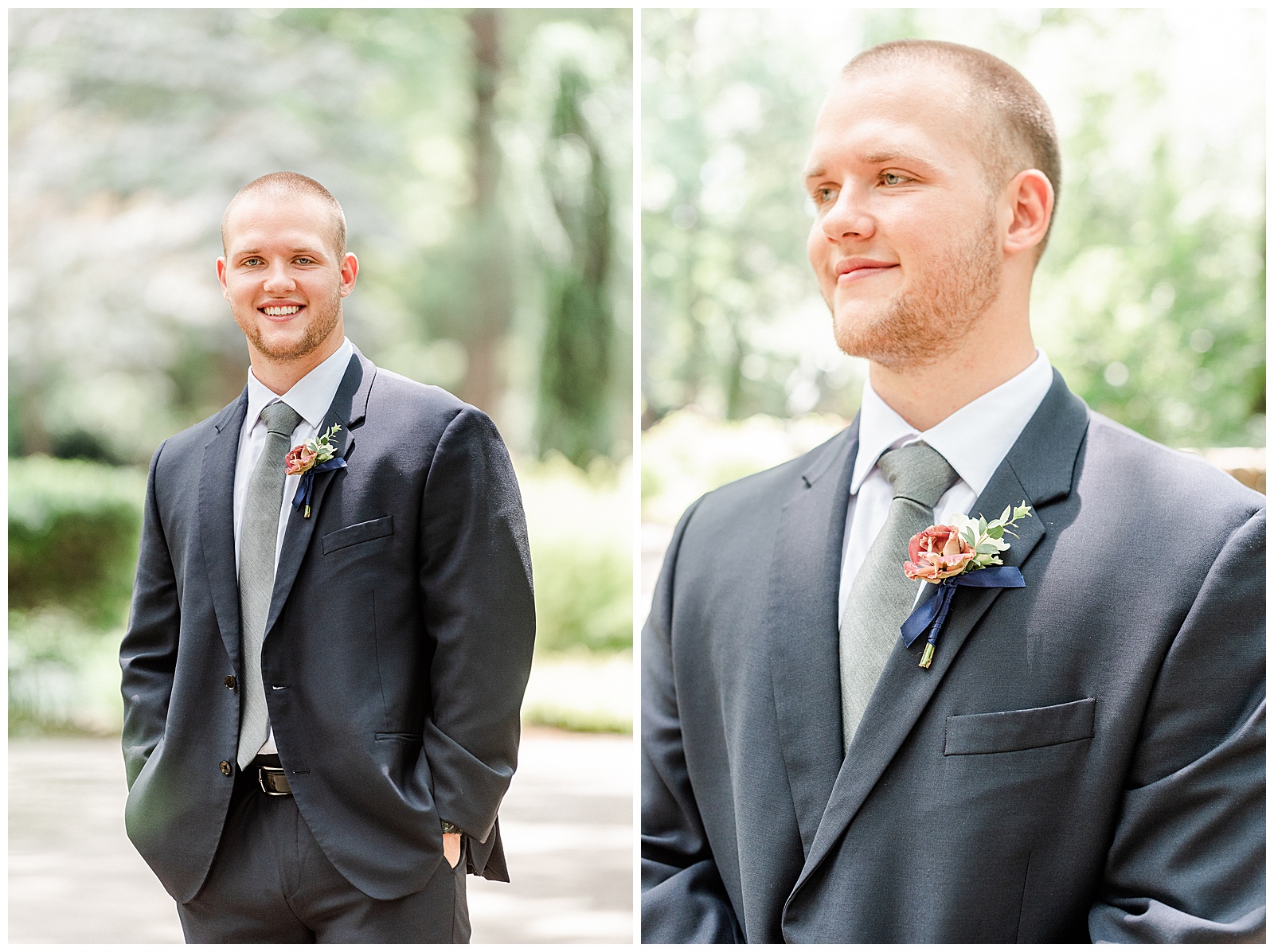 Dapper groom in dark blue-gray suits from Elegant Modern Red and Navy Blue Themed Wedding in Charlotte, NC | check out the full wedding at KevynDixonPhoto.com