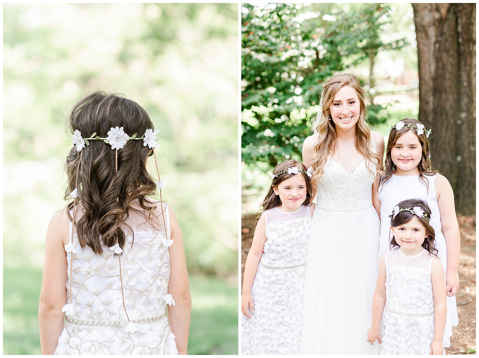 Adorable brown-haired flower girl with daisy crown and cute lace dress from Elegant Modern Red and Navy Blue Themed Wedding in Charlotte, NC | check out the full wedding at KevynDixonPhoto.com