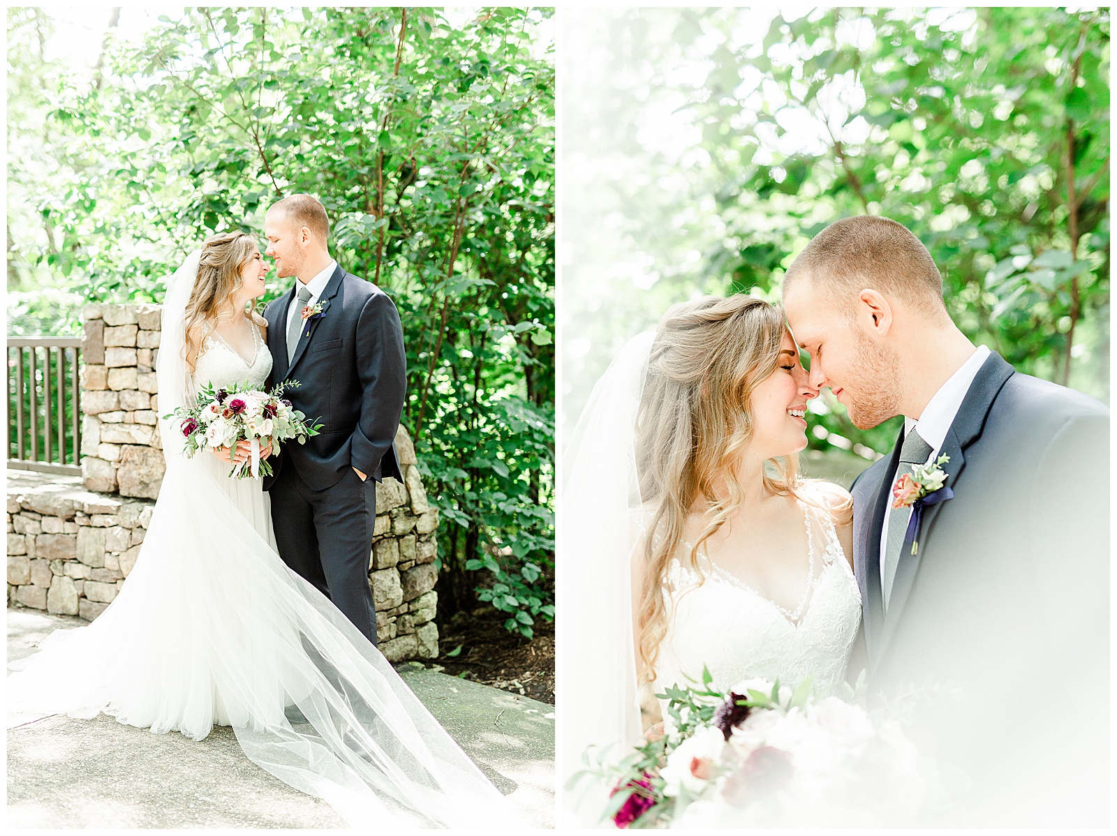 Simple V-Neck Lace wedding dress and dapper groom in blue-gray suit from Elegant Modern Summer Wedding in Charlotte, NC | check out the full wedding at KevynDixonPhoto.com
