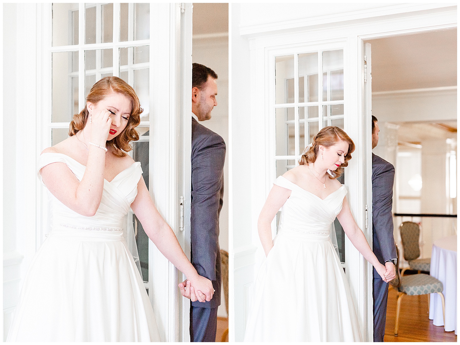 Emotional Prayer with Gorgeous Red-Haired Bride and Her Groom before 1940s Modern Vintage Wedding in Charlotte, NC | check out the full wedding at KevynDixonPhoto.com