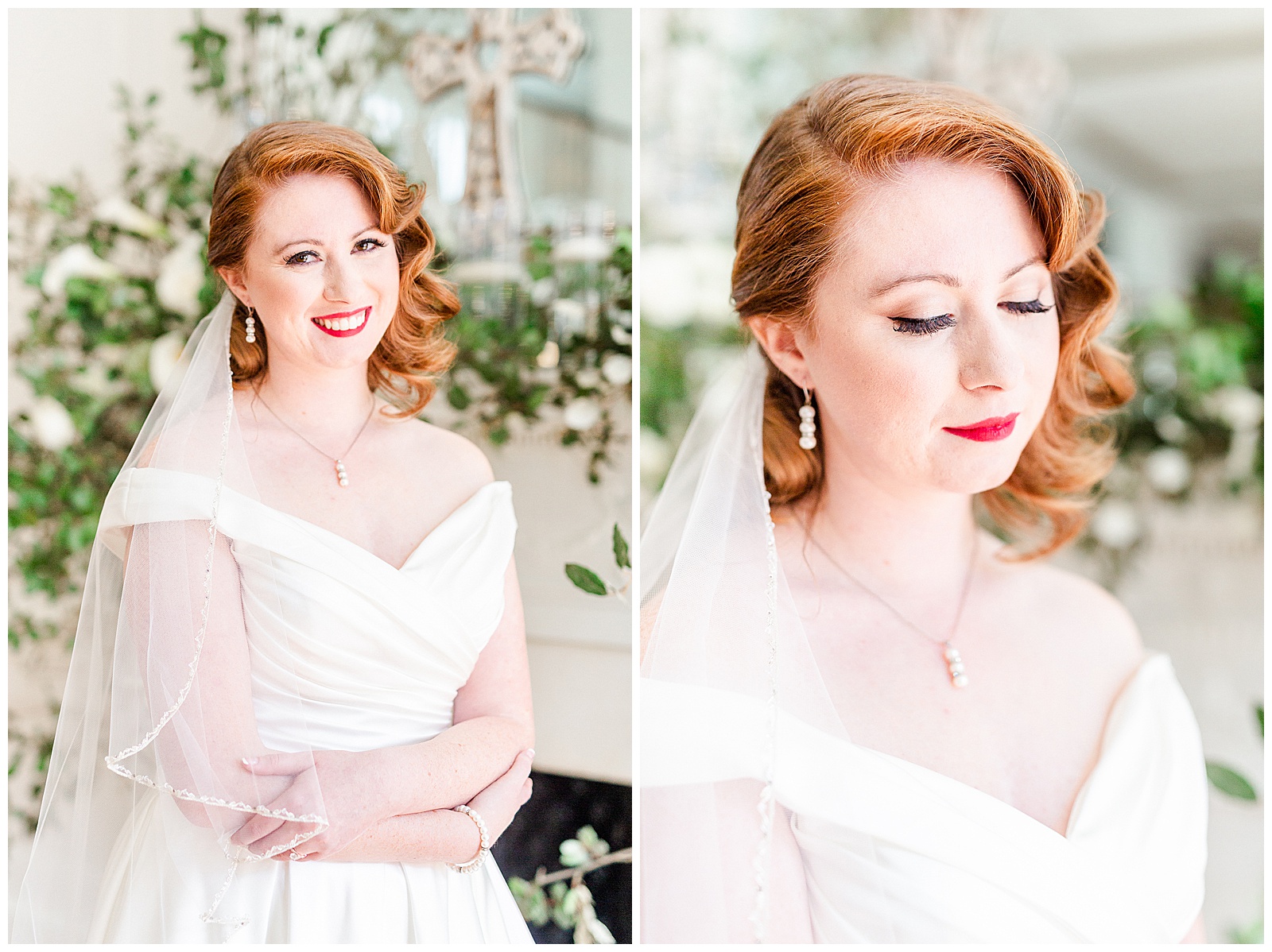 Gorgeous Red-Haired Bride at elegant floral indoor venue in 1940s Modern Vintage Wedding in Charlotte, NC | check out the full wedding at KevynDixonPhoto.com 