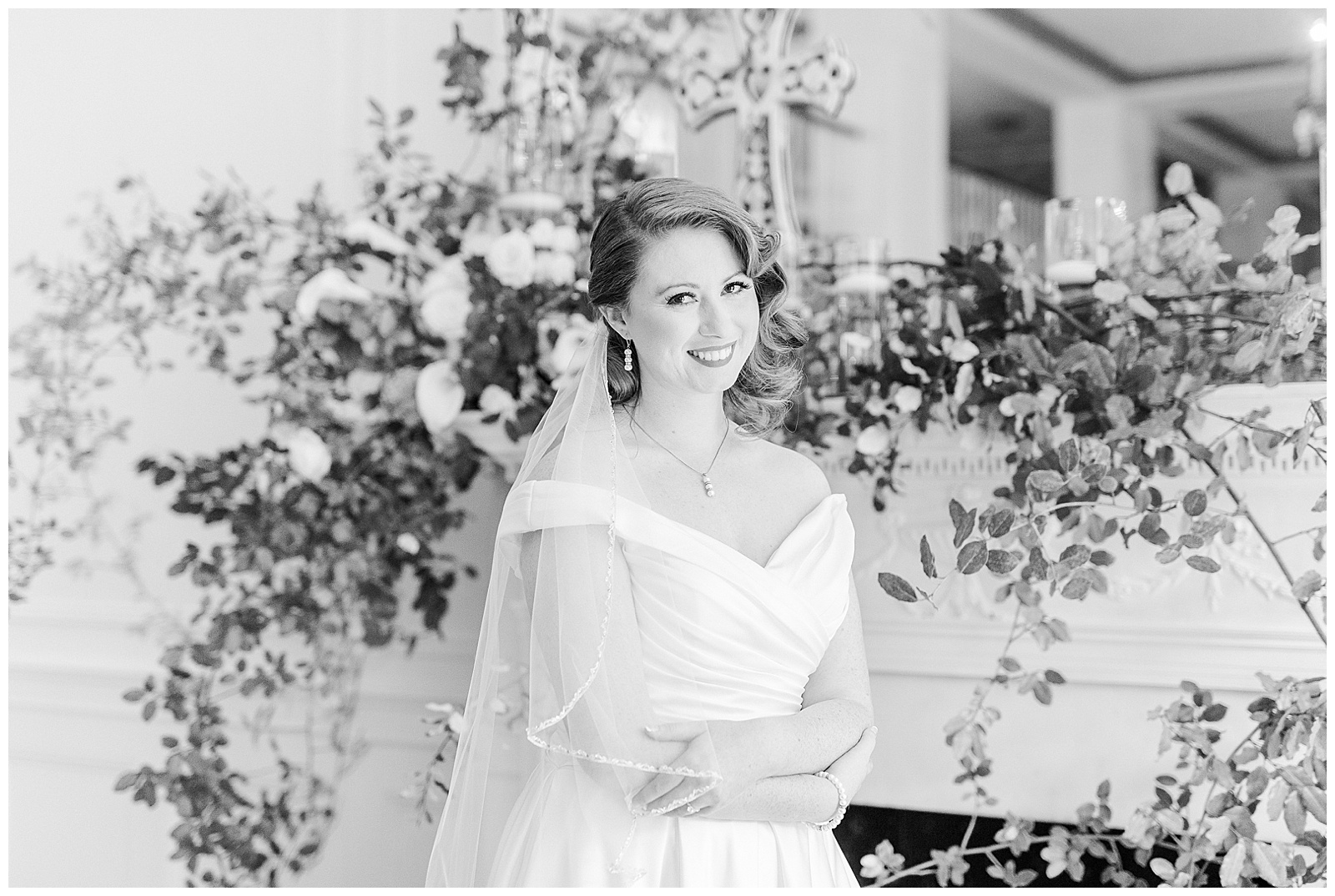 Gorgeous Red-Haired Bride at elegant floral indoor venue in 1940s Modern Vintage Wedding in Charlotte, NC | check out the full wedding at KevynDixonPhoto.com 