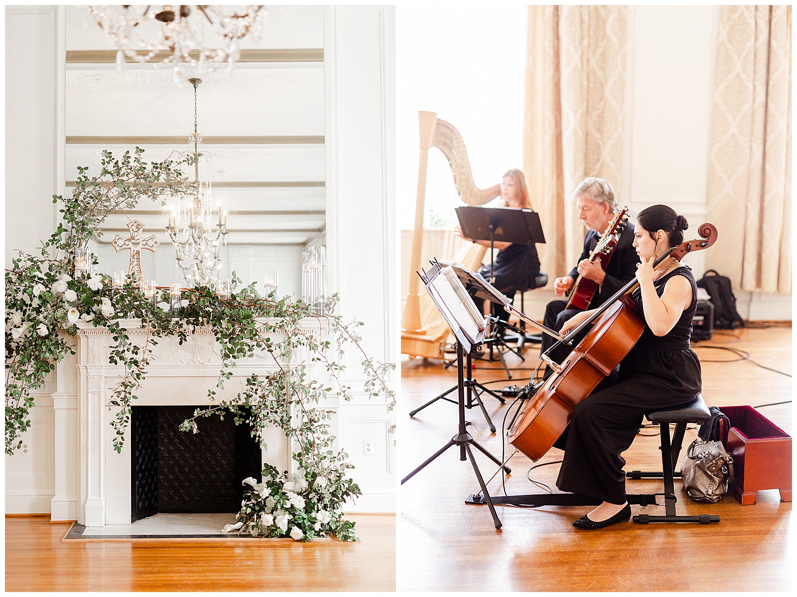 Elegant floral indoor venue and live musicians in 1940s Modern Vintage Wedding in Charlotte, NC | check out the full wedding at KevynDixonPhoto.com 