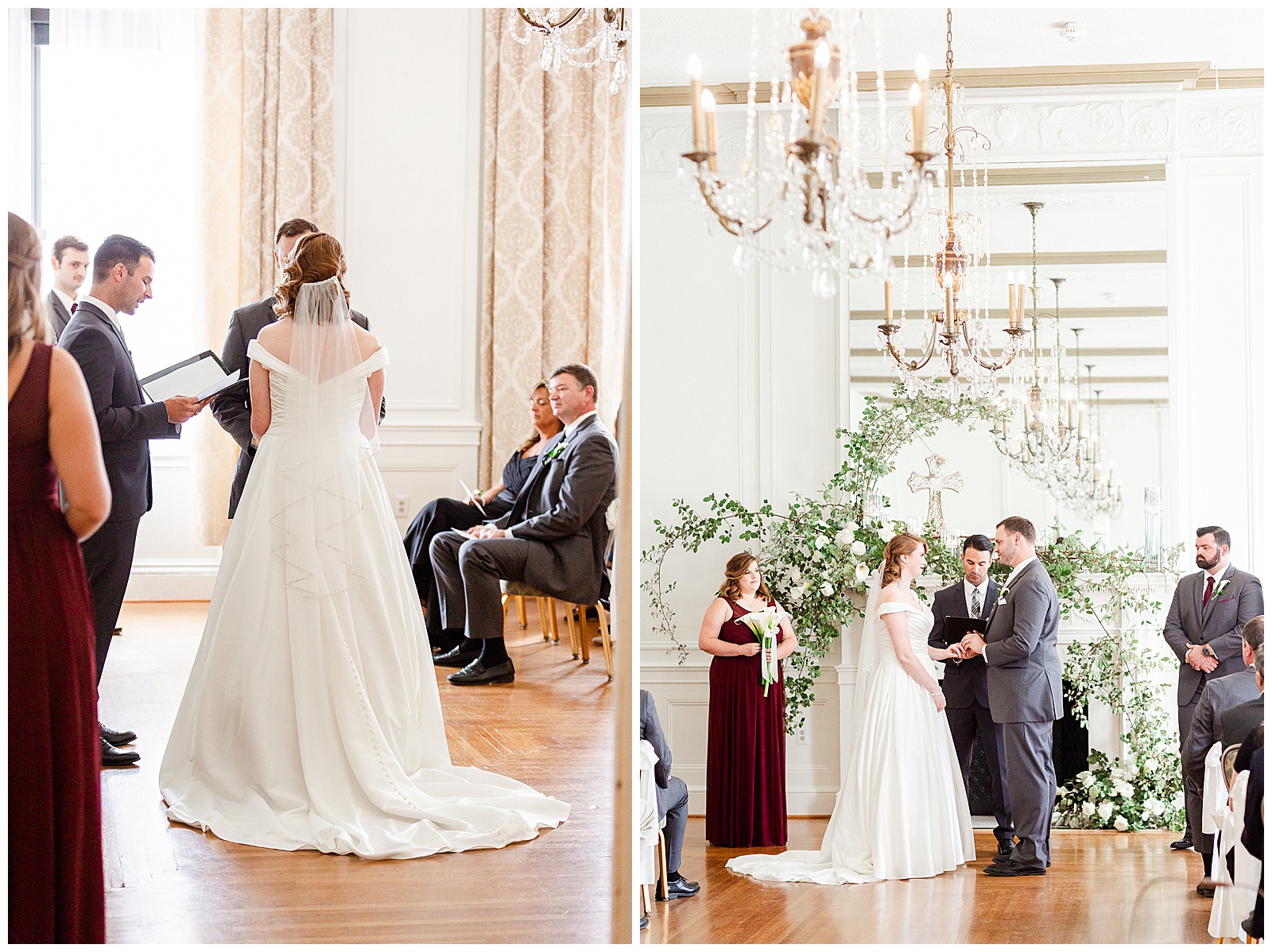 Gorgeous and elegant indoor floral venue in 1940s Modern Vintage Wedding Ceremony in Charlotte, NC | check out the full wedding at KevynDixonPhoto.com 