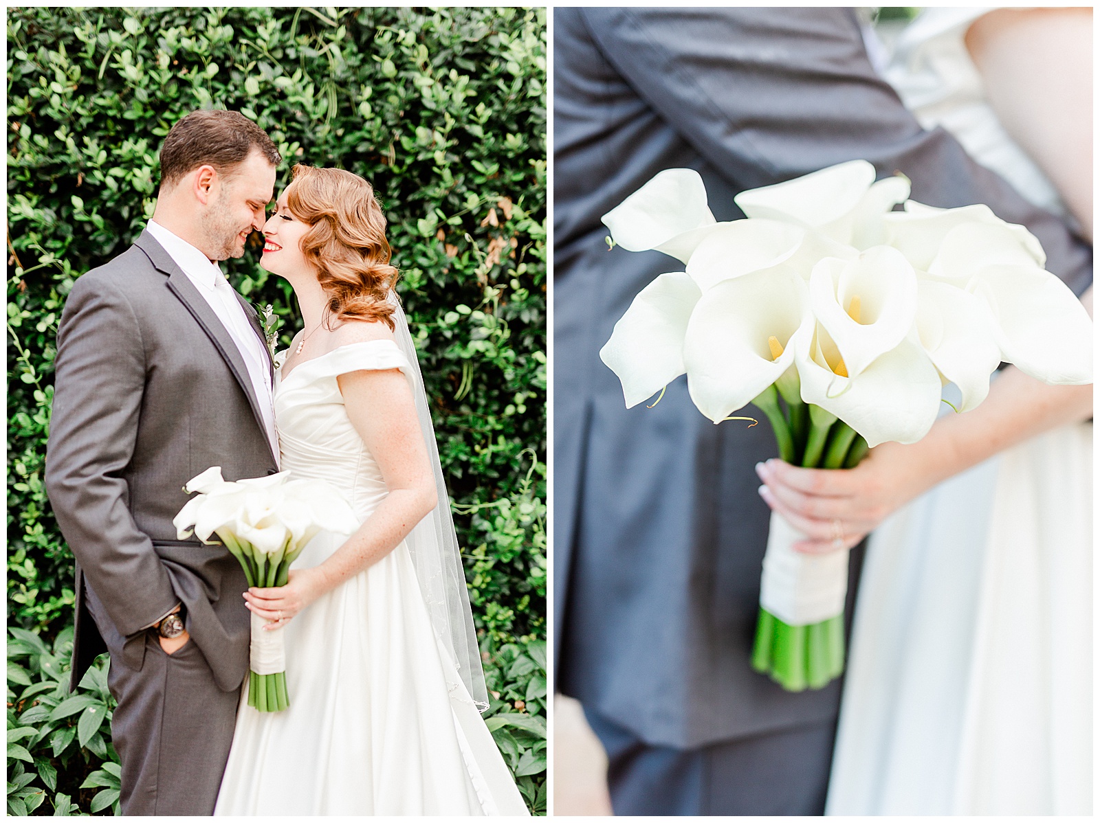 Lily Bouquet with Elegant Red-Haired Bride and groom in Gorgeous 1940s Modern Vintage Wedding in Charlotte, NC | check out the full wedding at KevynDixonPhoto.com