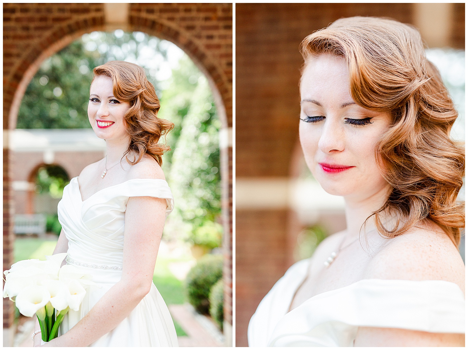 Elegant Red-Haired Bride and groom outdoor portraits for Gorgeous 1940s Modern Vintage Wedding in Charlotte, NC | check out the full wedding at KevynDixonPhoto.com