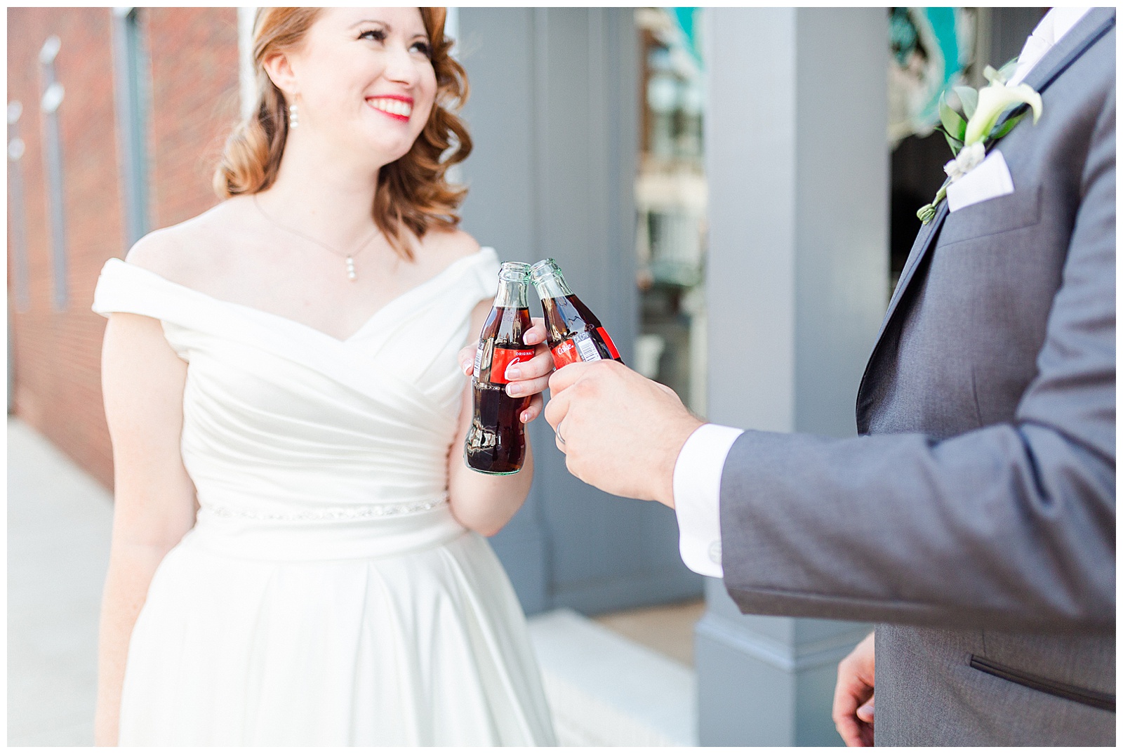 Adorable Share a Coke Bride and Groom Portraits of Red Haired Bride at her 1940s Modern Vintage Wedding in Charlotte, NC | check out the full wedding at KevynDixonPhoto.com