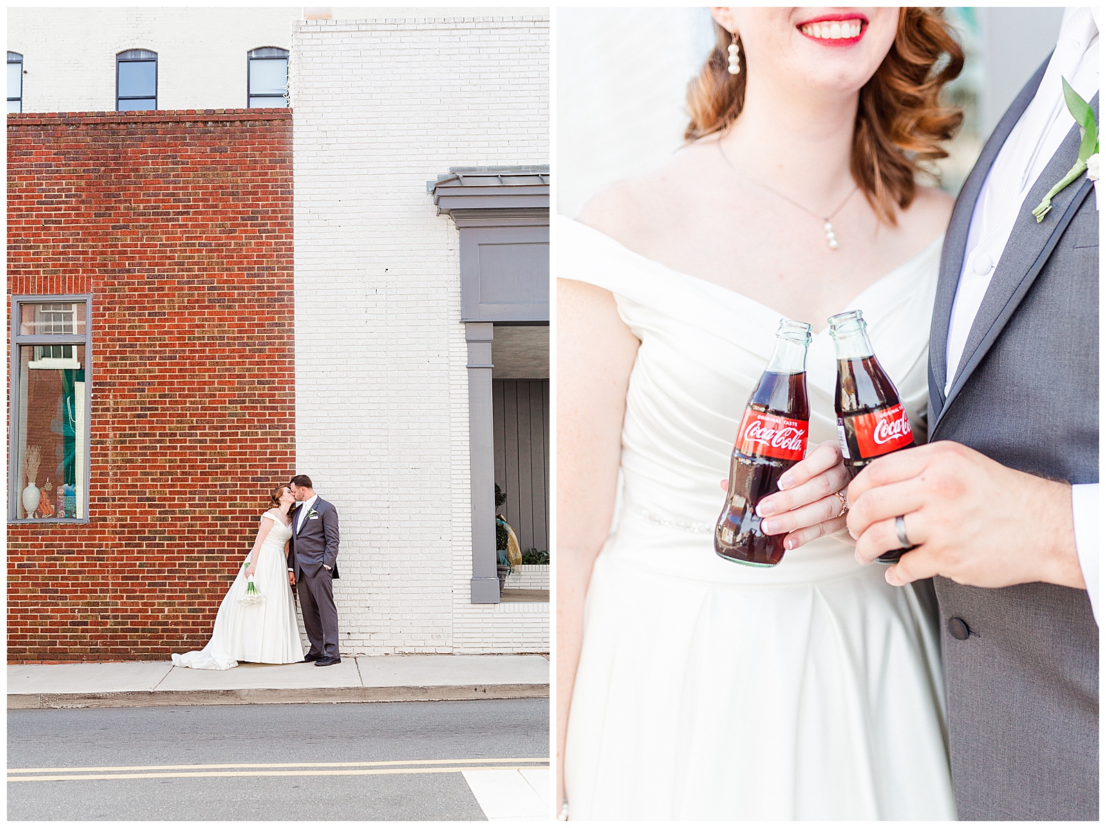 Adorable Share a Coke Bride and Groom Portraits of Red Haired Bride at her 1940s Modern Vintage Wedding in Charlotte, NC | check out the full wedding at KevynDixonPhoto.com