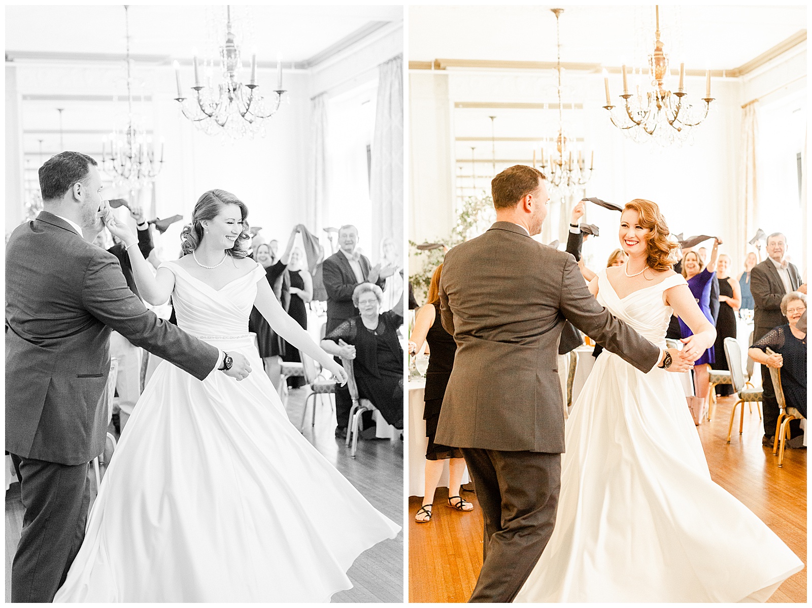 Gorgeous Red-Haired Bride and Groom’s First Dance at elegant indoor floral venue in 1940s Modern Vintage Wedding in Charlotte, NC | check out the full wedding at KevynDixonPhoto.com