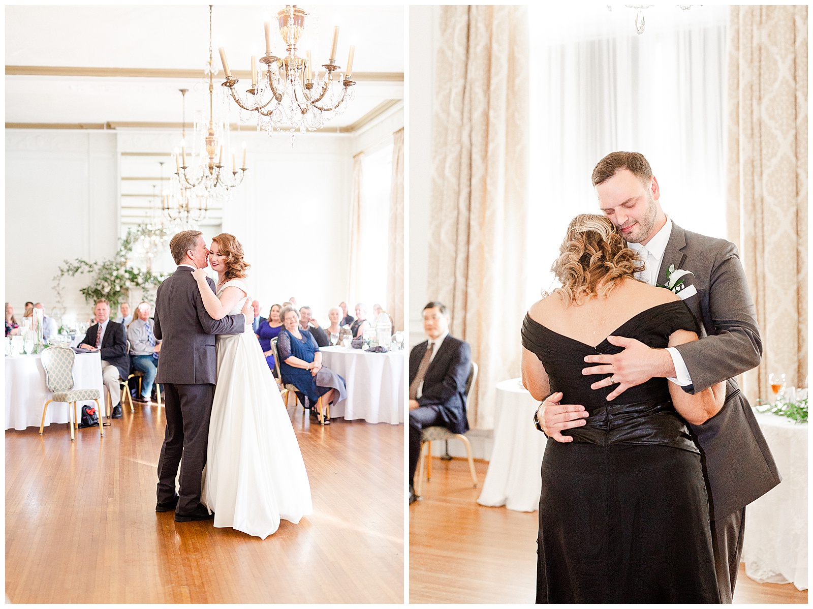 Father-Daughter and Mother-Son Dance at elegant indoor floral venue in 1940s Modern Vintage Wedding in Charlotte, NC | check out the full wedding at KevynDixonPhoto.com