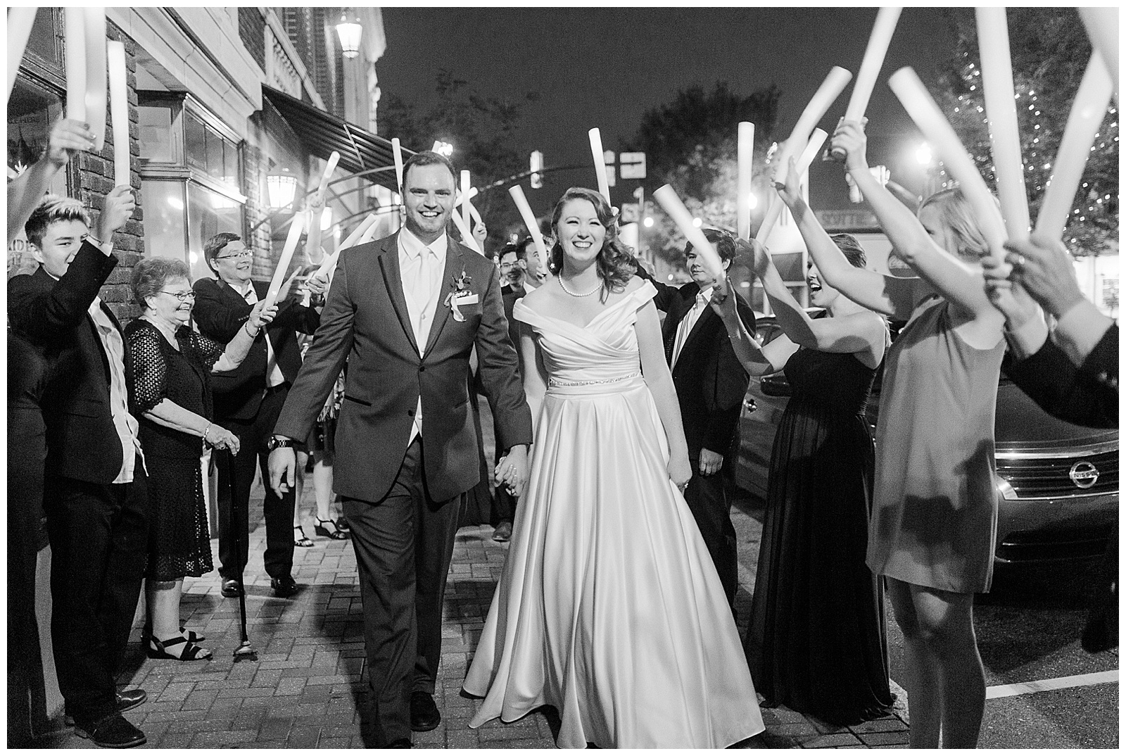 Downtown sparkler exit for Elegant 1940s-Themed Modern Vintage Wedding in Charlotte, NC | check out the full wedding at KevynDixonPhoto.com