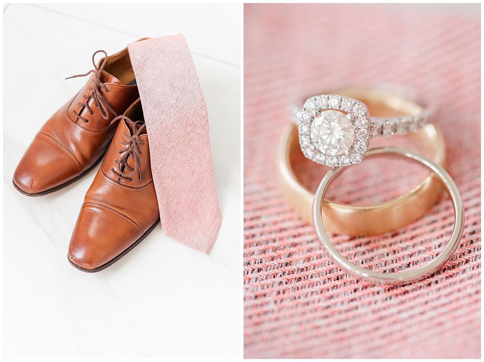Groom's Brown Shoes and Wedding Ring Detail Shot from Light and Airy Outdoor Wedding at Separk Mansion in Gastonia, NC | Kevyn Dixon Photography