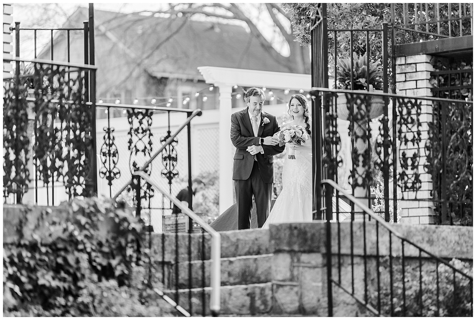 Adorable Bride Walks Down the Aisle with Dad from Light and Airy Outdoor Wedding at Separk Mansion in Gastonia, NC | Kevyn Dixon Photography