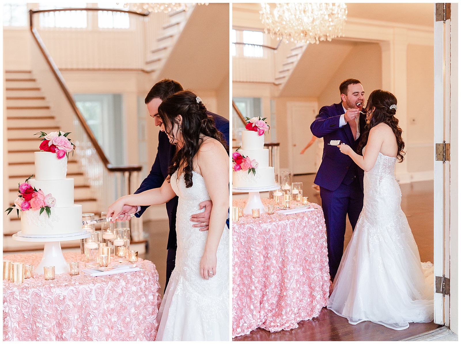 Gorgeous Soft Pink Color Theme Cake from Light and Airy Outdoor Wedding at Separk Mansion in Gastonia, NC | Kevyn Dixon Photography