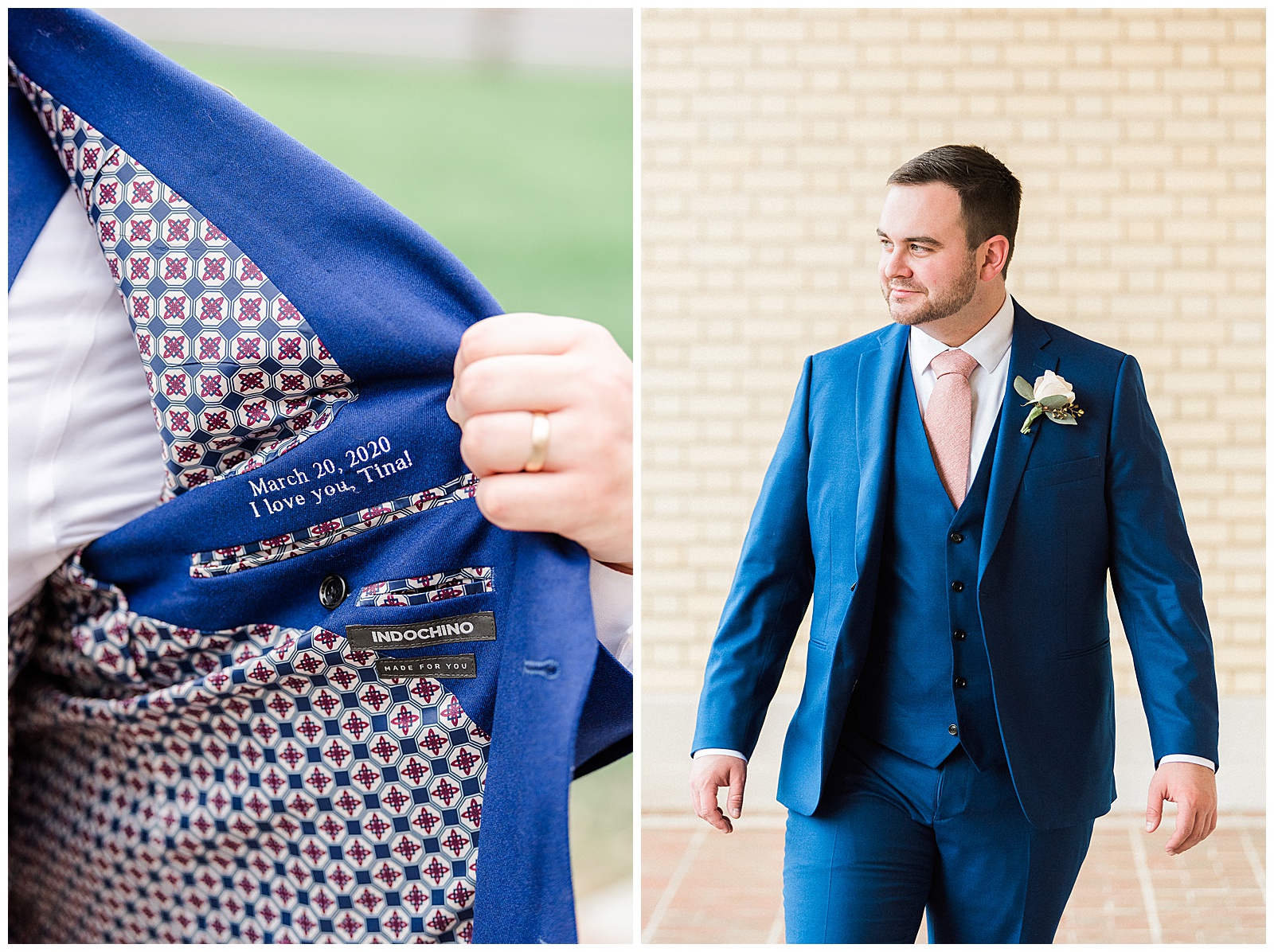 Sharp-Looking Groom Navy Blue Pink Tie Outfit Ideas from Light and Airy Outdoor Wedding at Separk Mansion in Gastonia, NC | Kevyn Dixon Photography