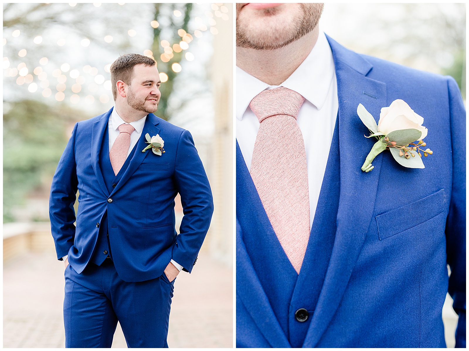 Sharp-Looking Groom Navy Blue Pink Tie Outfit Ideas from Light and Airy Outdoor Wedding at Separk Mansion in Gastonia, NC | Kevyn Dixon Photography
