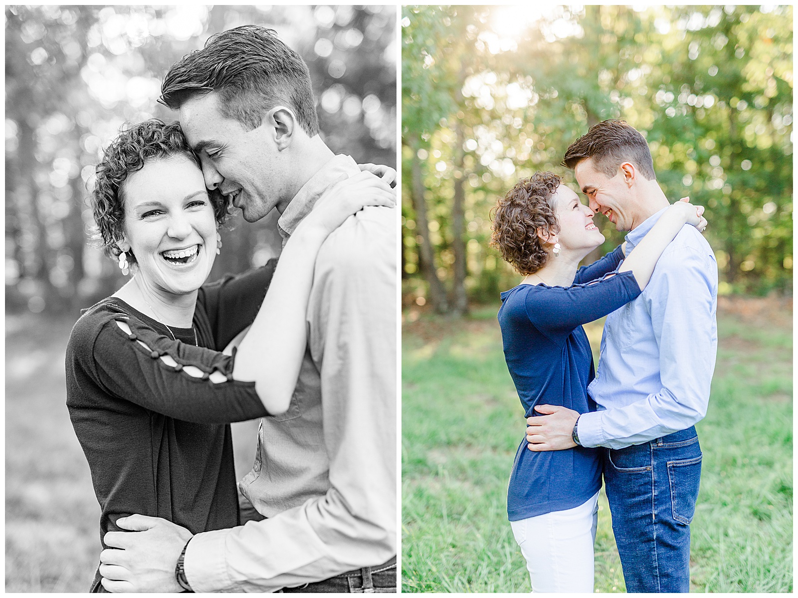 Golden Hour Outdoor Engagement Session with Classy Blue Shirt White Jeans Outfit Ideas in Charlotte, NC by Kevyn Dixon Photography
