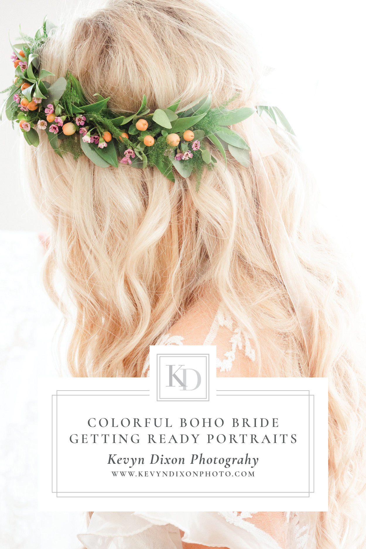 Colorful Boho Bride Getting Ready Portraits Pin Image