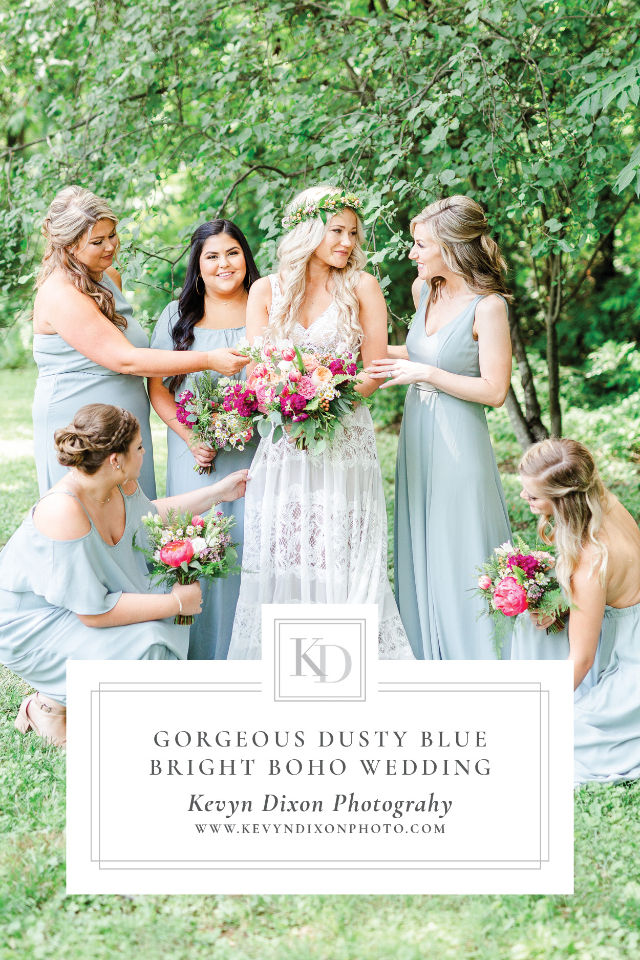 Gorgeous Dusty Blue Bright Boho Wedding Pin Image