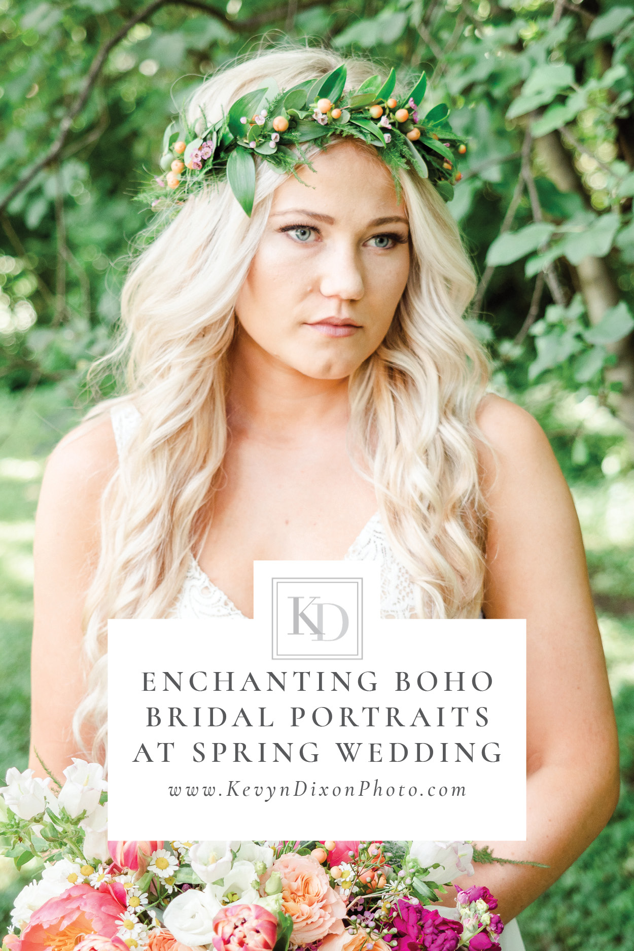 enchanting boho bridal portraits at Spring Wedding Pin Image