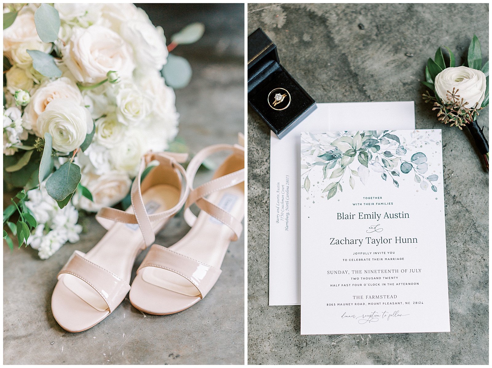 Wedding Invitation Suite Arrangement with Pink Bridal Heels