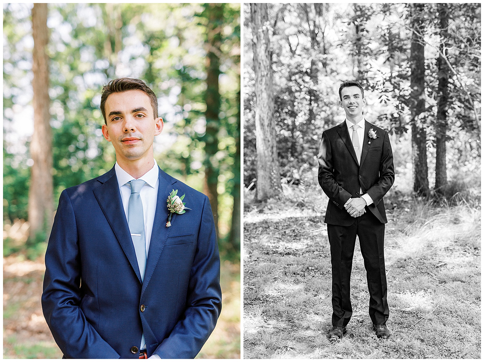navy blue suits for groom portrait outdoors