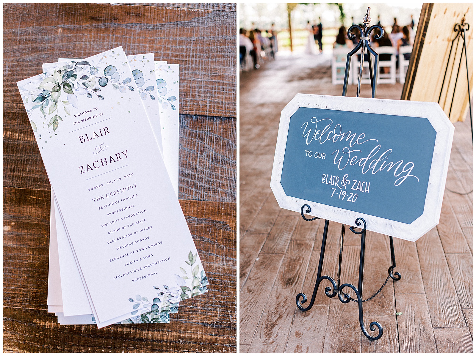 wedding day schedule and chalkboard sign